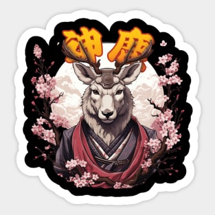 Deer God Samurai in Cherry Blossum Sticker